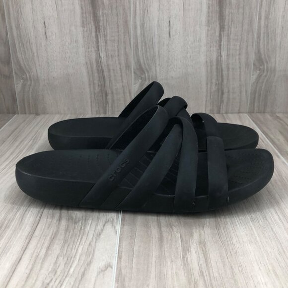 Crocs Slide Sandals Womens 9 Splash Black Rubber Slip On Flat Waterproof Shoes - Picture 1 of 10